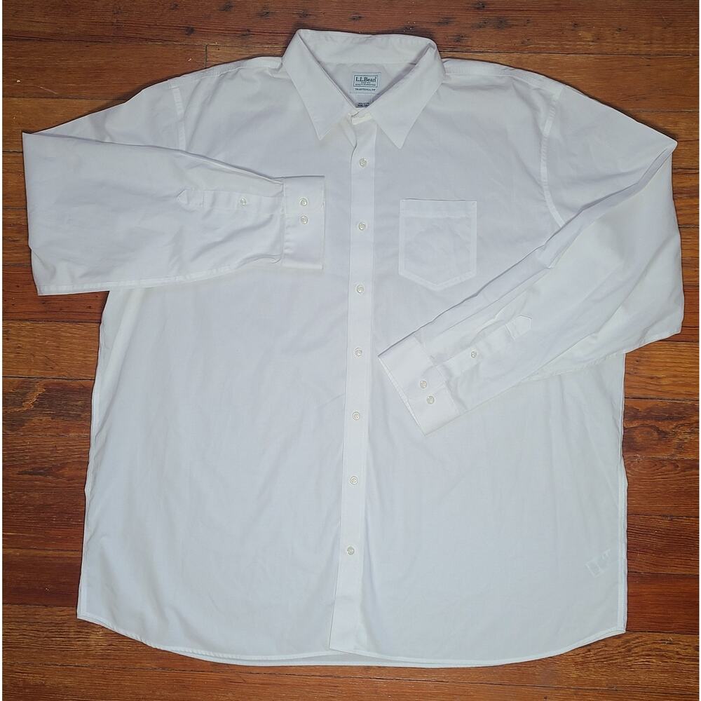 LL Bean Shirt Mens 4XL Tall White Long Sleeve Button Down Dress Cotton